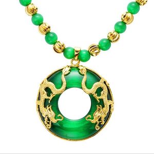 Sha Jin Guan Dou Shuanglong Cat Eye Oro Giada Collana Uomo Imitazione Hetian Yu Pingan Lunga Catena Maglione Placcato Oro