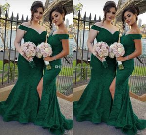 Dark Green Full Lace Mermaid Bridesmaid Dresses Off Shoulder Plus Size Sweep Train Wedding Guest Dress robes de demoiselle d'honneur