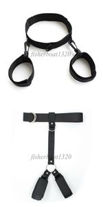 Bondage Black Nylon Adjustable Handcuffs Collar Set Restraint Neck To Wrist Roleplay New 876E