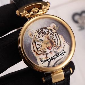 Nowy Bovet Fleurier Amadeo 46mm Szwajcarski Kwarcowy Mężczyzna Zegarek 18K Żółty Złoty Tiger Tatuaż Malowany Dial Skórzany Pasek Zegarki TimeZonewatch E05B2