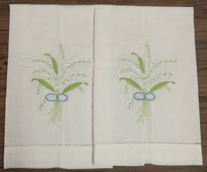 Set of 12 Hand Towels White Linen Hemstitched Tea Towel Cloth Guest Hand Dish Kitchen Bathroom Towels with embroidery Floral