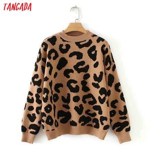 Tangada Mulher Leopardo Camisola De Malha Inverno Animal Print Inverno Grosso de Manga Comprida Feminina Pullovers Casual Tops 2x05 S19802