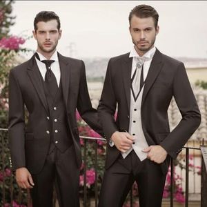 Excellent Chocolate Groom Tuxedos Peak Lapel Men Wedding Dress Best Popular Men Business Prom Collective Suit(Jacket+Pants+Tie+Vest) 2220