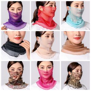 Silk Scarves New Neck Sunscreen Face Mask Summer Ladies Masks Multifunction Outdoor Riding Breathable Dustproof Set Head Wrap YP627