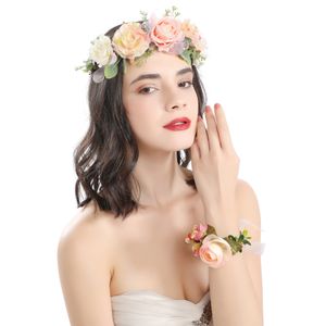 Nuziale Matrimonio Bambini Ghirlande Ragazze Stereo Simulazione Fiori Ghirlanda Corona di rose rosa Ghirlande per le vacanze Fotografia Accessori per capelli S178