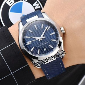 Nowy 41mm Aqua Terra 150m 220.12.41.21.03.001 Blue Texture Dial Automatic Mens Watch Steel Case Blue Guma White Line Watches TimeZonewatch