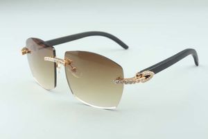 occhiali da sole con diamanti grandi T4189706A-1 aste in legno nero naturale puro, occhiali unisex di moda di alta qualità diretti in fabbrica