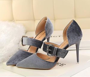 뜨거운 판매 섹시한 여성 파티 웨딩 신발 버클 지적 발가락 하이힐 D 'Orsay 펌프 와인 레드 핑크 크기 34 ~ 39