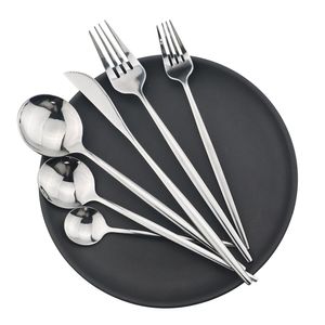 Silver Cutlery Set Knife Fork Spoon Dinner Dessert Set Mirror Silverware 18/10(304) Stainless Steel Dinnerware Kitchen Tableware set