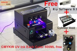 Automatic A3 UV Flat and Cylinder Inkjet Printer 3D emboss effect plastic/TPU/ABS/Acylic/Metal bottle and Case With UV INK Free UVV format can print varnish directly