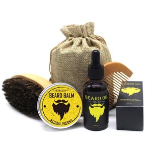 Men Barba Beard Kit 5pcs/set Grooming Moisturizing Wax Beard Oil Balm Comb Essence Styling Hair Men Beard Kit Set 20sets