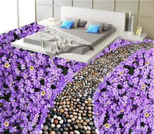 Custom Flower cobblestone road Living Room Bedroom Bathroom Floor Mural Paintings Self-adhesive Vinyl Wallpaper Home Decor De Parede