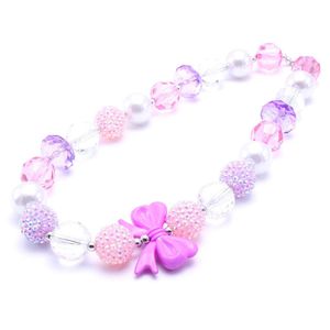 Newest Bow Kid Chunky Necklace Birthday Party Gift For Toddlers Girls Beaded Bubblegum Baby Kids Chunky Necklace Jewelry