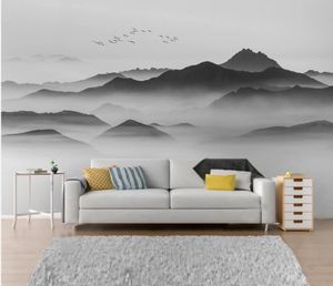 moderne Tapete für Wohnzimmer Abstrakte schwarzen und weißen Landschaft Vogel tv Sand Hintergrund Wand