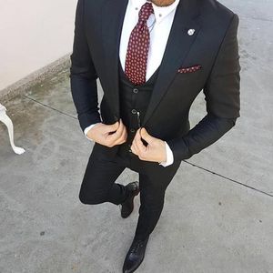 Fashion Black Groom Tuxedos Notch Lapel Groomsmen Mens Wedding Dress Excellent Man Jacket Blazer 3 Piece Suit(Jacket+Pants+Vest+Tie) 182