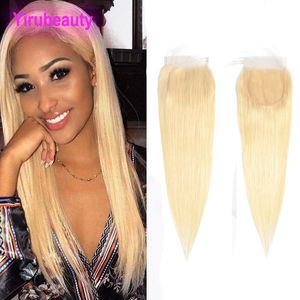 Indian Raw Virgin Hair Lace Closure 4X4 Middle Three Free Part 613# Straight Human Hair Closures