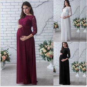 2019 new Clothes for pregnant women Solid Long sleeve lace Pregnant Maternity Dress Maternity Floor-Length Dresses C6544