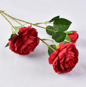 Tre huvuden Artificial Rose Bouquet Högkvalitativa konstgjorda pionblommor Bröllop Bukett Rose Blomma Silkblommor