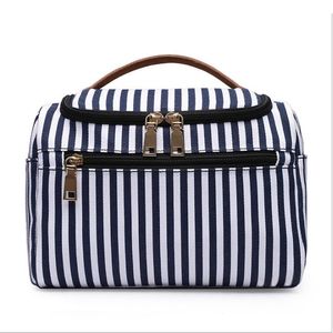 HBP Navy Striped Cosmetic Bags Canvas Pouch Women Clutch Makeup Storage Bag