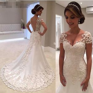 Wholesale bride gown dresses for sale - Group buy White Backless Lace Mermaid Wedding Dress Short Sleeve Wedding Gown Bride Dress