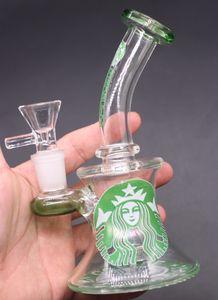 Starbucks Bong Hookahs Rury wodne Dabuccino 14 mm Glass Bongs Hitman Glass Bubbler Zielony kolor z kopułą i platformą paznokci