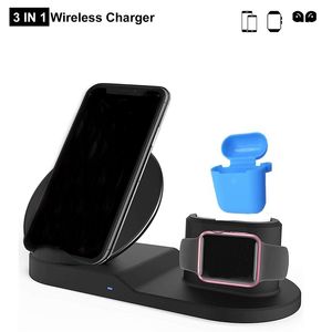 Estação doca de carregador sem fio 3 em 1, 10w, suporte de carregamento rápido para telefone x xr xs max watch ear pods e sams s10plus