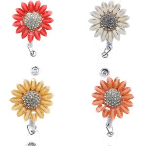 10pcs/lot Key Rings Sparkly Rhinestone Nurse Medical Doctor Symbol Acrylic Sunflower Shape Retractable Badge Holder Clip Name Badge Reel