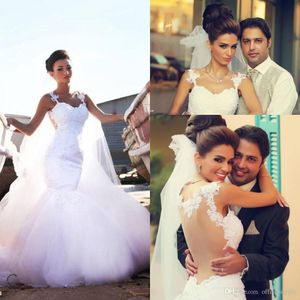 White Arabic Sexy Lace Wedding Dresses New Sweetheart Illusion Back Appliques Beaded Sheer Trumpet Backless Bridal Gowns Vestidos De Novia less