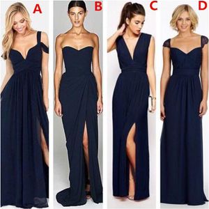 2020 New Fashion Dark Navy Blue Chiffon Beach Bridesmaid Dresses with Split Different Style Junior Bridesmaids Dress Custom Make Cheap Gown