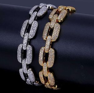 Iced Out Chain Halsband Armband Smycken 15mm Bredd Hip Hop Full CZ Gold Silver Link Kedjor för män