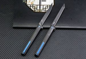 Consegna DHL Nuovo coltello pieghevole Flipper con cuscinetto a sfere M390 Black Stone Wash Tanto / Drop Point Lama Manico in fibra di carbonio Coltelli tascabili EDC