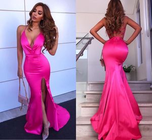 Sexy Backless Spaghetti Mermaid Prom Dress Cheap Deep V Neck High Side Slit Evening Dress Newest Pageant Gown BM0900283v