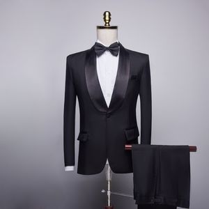 Personalizza Scialle Risvolto Smoking nero bello dello sposo Groomsmen Abito da uomo migliore Abiti da sposa uomo Sposo (giacca + pantaloni + papillon)