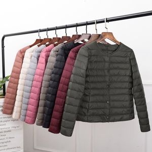 Fashion-Autumn White Duck Down Coat Women Casual Ultra Light Collarless Down Jacket Short Coat Portable Parka Plus Size