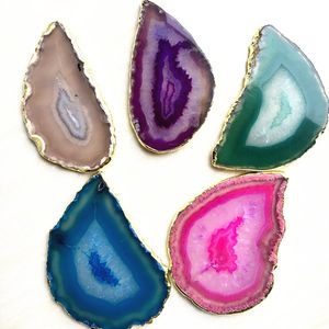 Wholesale Gold Plated Agate Slice Agate Coasters Druzy Wedding Place Cards Natural Gemstone Jewelry
