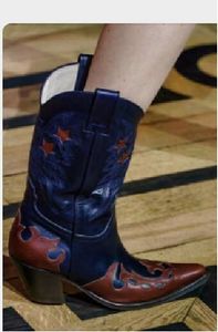 العلامة التجارية الجديدة 2019 لون المزيج أحذية نسائية نقطة تو ساحة كعب بوتا حزب أحذية السيدات الجوارب التطريز الركبة عالية المرأة الجديدة أحذية الغربية