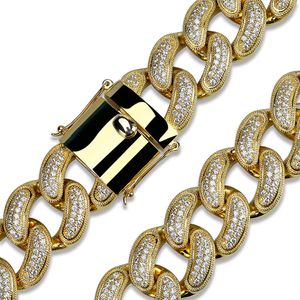 Fashion-l Gold CZ Cubic Zircon Mens Hip Hop Big Cuban Chain Bracelet 28mm 8.5inch Curb Rapper Jewelry Copper Wristband Chains for Boys Gifts