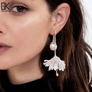 Godki Luxus Imitation Perle Lange Baumeln Ohrringe Für Frauen Zirkonia Kristall Cz Hochzeit Braut Aussage Tropfen Ohrring 2018 T190626