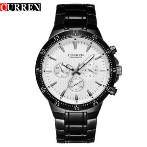 CURREN Fashion Full Steel Quartz Men Watch Analog Sports Male Wristwatch Classic Black&White Horloges Mannens Saat Reloj Hombre