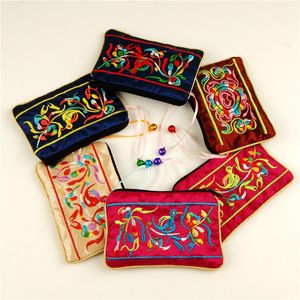 10pcs Bells Chinese style Double Embroidery Satin Little Zip Bags for Jewelry Gift Pouch Packaging Card Cover Women Coin Purse Party Favors