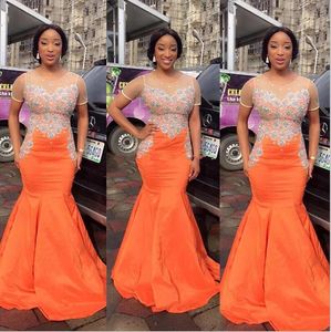 Aso Ebi Style Mermaid Evening Dress Glitter Beaded Orange Nigerian Prom Dresses Abendkleider vestido de festa longo