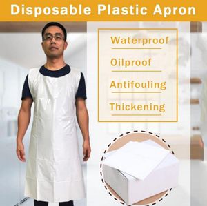 100Pcs/lot Disposable White Transparent Aprons Easy Use Cleaning Salon Kitchen PET Aprons For Women Men Kitchen Cooking Apron FY6112