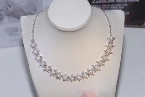 Fashion- Silver Adjustable Slide Marquise Cut Clear Cubic Zirconia Leaf Tennis Choker Necklaces With Natural Pearl For Women Wedding