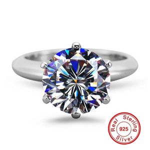 Para kaybetmek ince mücevher orijinal doğal 925 gümüş yüzük solitaire 6mm 2ct Sona Diamond Cz Taş Alyans Kadın Hediye