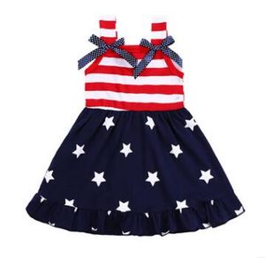 Ubrania dla dzieci dziewczynka sukienki amerykańskie flaga 4th lipca sukienka łuk paski gwiazda księżniczki suknia dziewczyny niezależność sukienka lato sundress bzyq5742