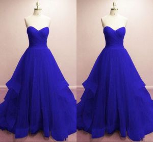 Königsblauer Tüll mit Falten, abgestuft, Bonbon-16-Kleider, Abschlussball, Rüschen, trägerlos, offener Rücken, Quinceanera, formelles Partykleid, Abendkleid