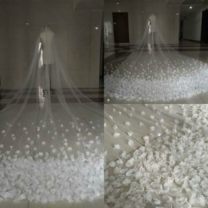 2020 Luxury Flower Wedding Veils 3.5 Meters Long Cathedral Length Appliqued Real Image Tulle Bridal Veil With Free Comb