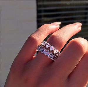 Vecalon Queen of Hearts Promise Ring Argento sterling 925 4mm Diamond Eternity Anelli per fedi nuziali per donne Gioielleria raffinata