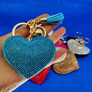 الماس القلب شرابة سلسلة المفاتيح حلقة تسلق المفاتيح حلقات المفاتيح حامل حقيبة ذهبية معلقة مجوهرات مصمم الأزياء للنساء