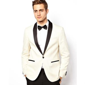 Fashion Ivory Groom Tuxedos Black Shawl Lapel Groomsmen Wedding Tuxedos Excellent Men Formal Blazer Prom Jacket Suit(Jacket+Pants+Tie) 858